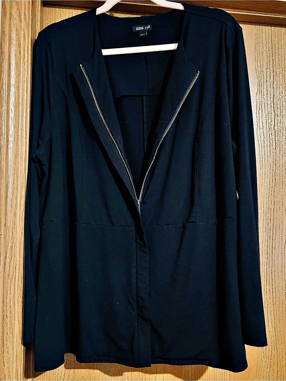 J.Jill WearEver Collection Black Zipper Front Blazer Size XL